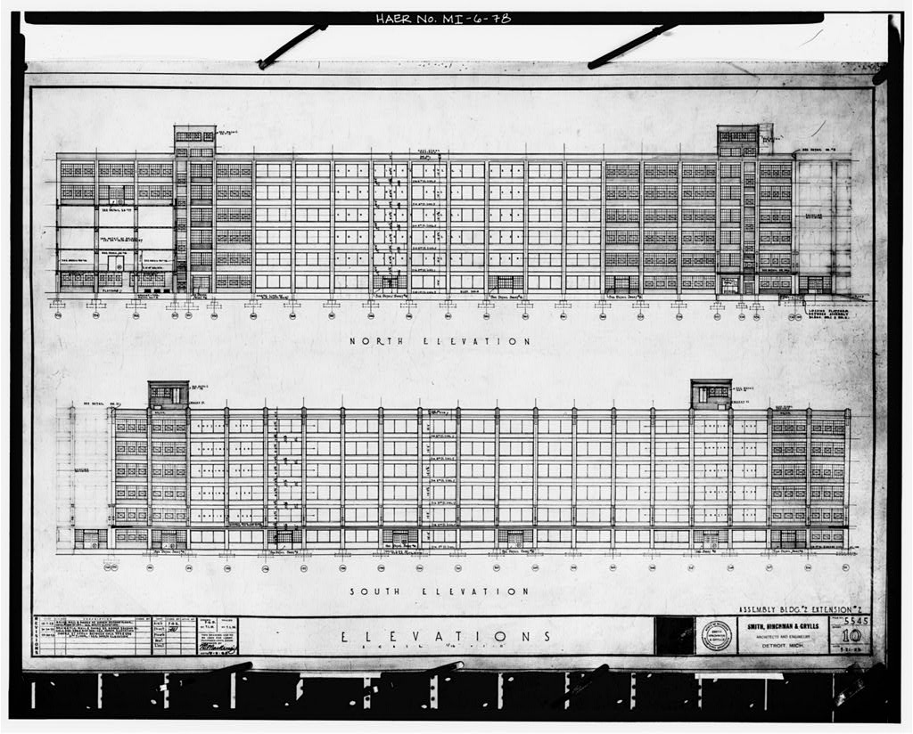 Dodge Hamtramck Plant ASSEMBLING BUILDING #2, EXTENSION #2 ELEVATIONS, 1925