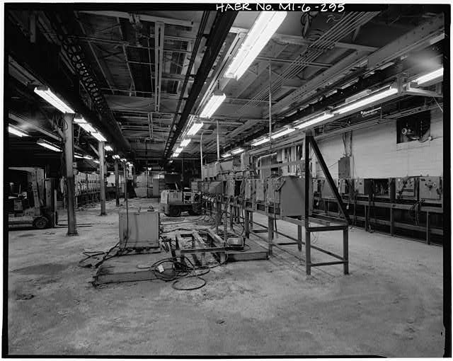 Dodge Hamtramck Plant INTERIOR, BUILDING 605, VIEW EAST, 1980
